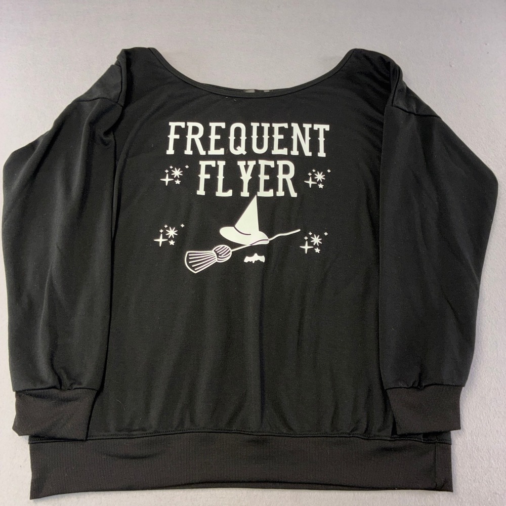 Unbranded Frequent Flyer Sweatshirt Womens Large Black Excellent Witchy Graphic